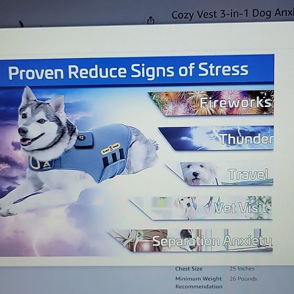 Cozy Vest 3in1 dog anxiety vest  music aromatherapy stress relief Medium…New